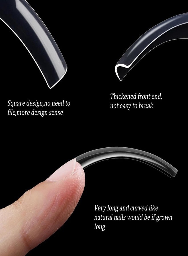 panthra 500pcs Long Curved Nail Tips, Curved Square Press on Nails, 10 Different Sizes, Transparent Design, Stylish and Simple, Suitable for Nail Salon Home Diy - Image 5